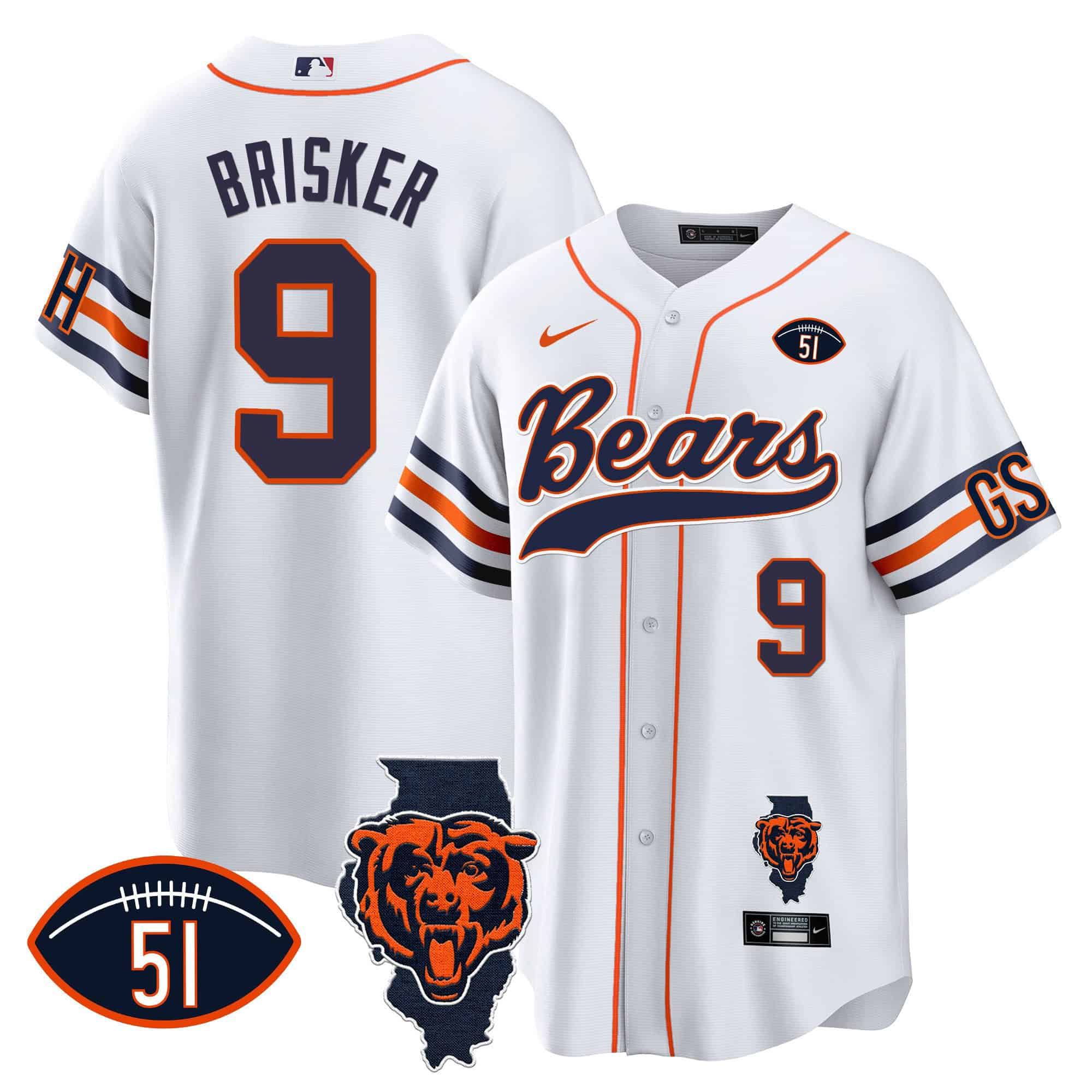 Men Chicago Bears #9 Brisker White 2024 Nike Patch Baseball NFL Jersey